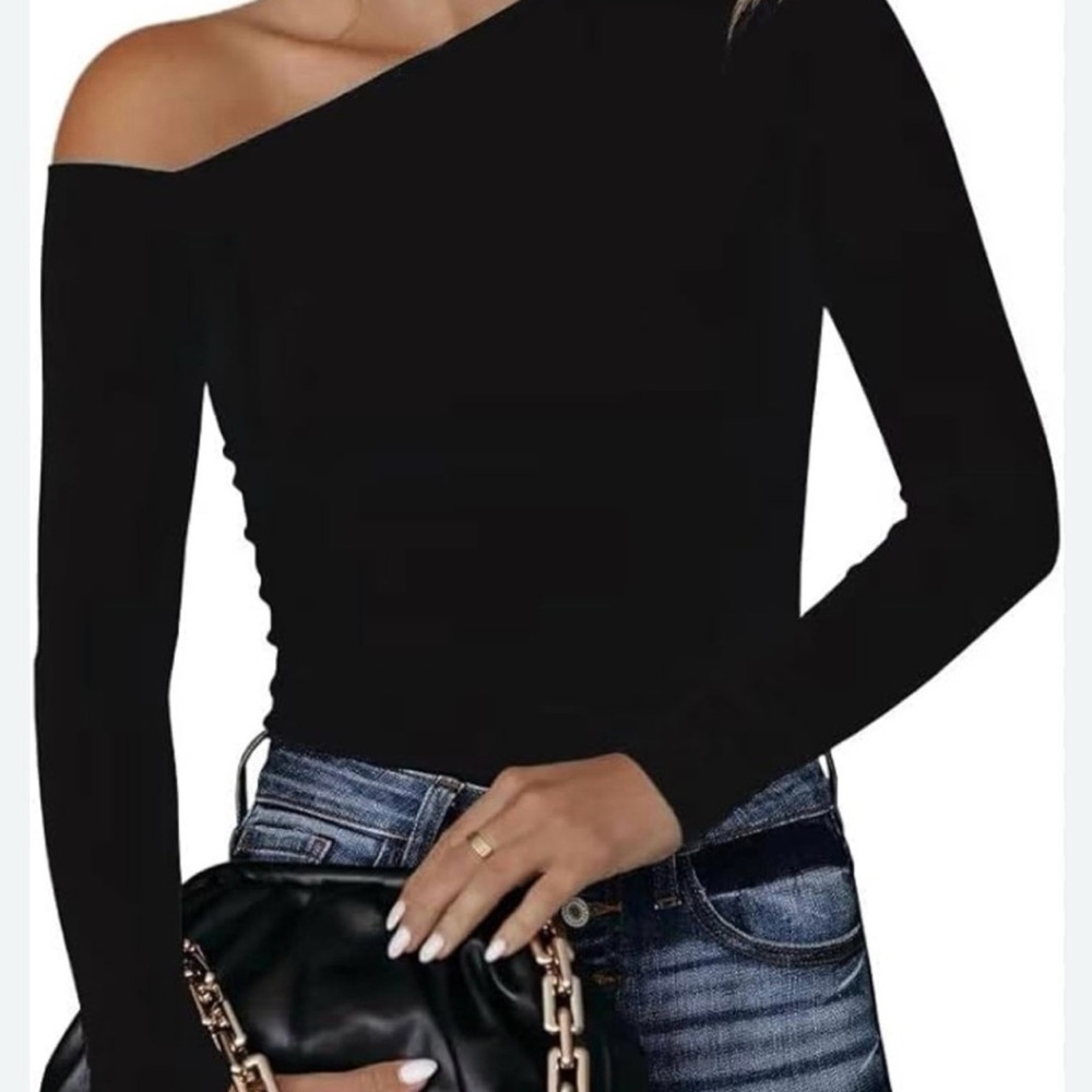SHEIN Black One-Shoulder Long Sleeve Top - Picture 1 of 7